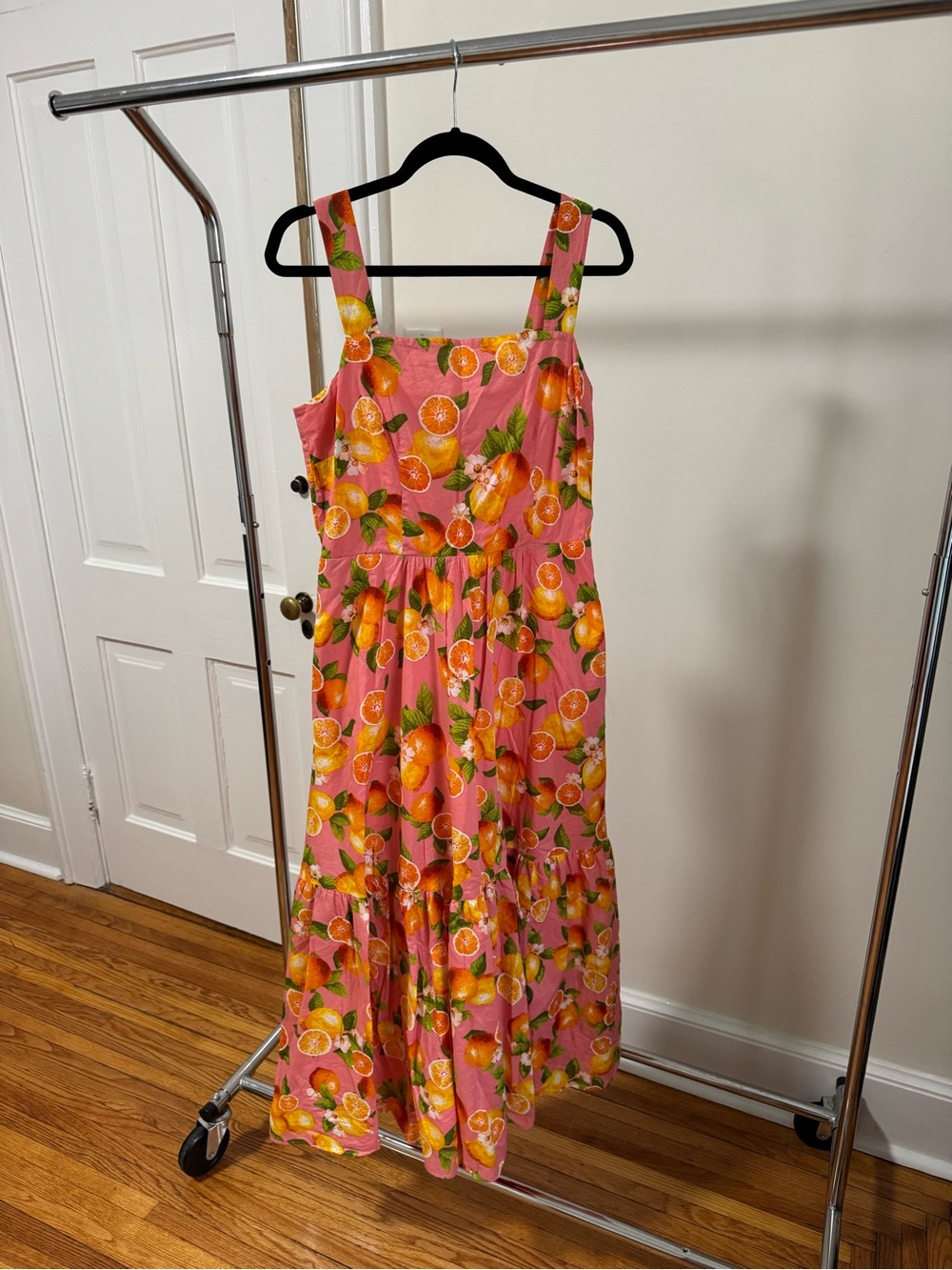 Pink Maxi Sundress with Orange Citrus Print